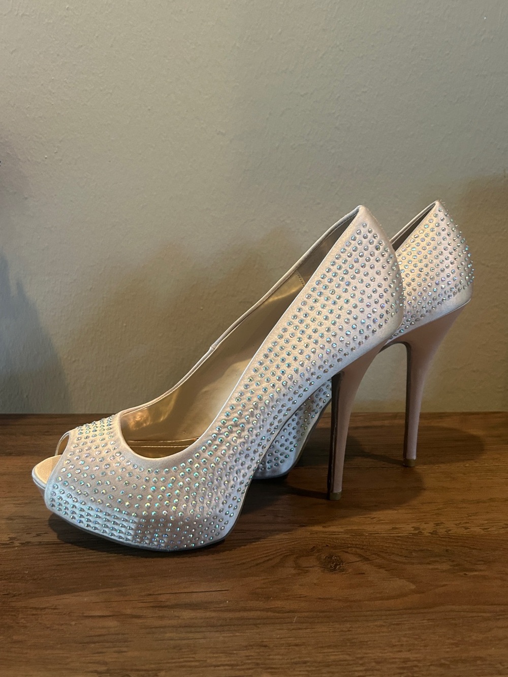 Jennifer Lopez Champagne Crystal Peep-Toe Platform Stilettos